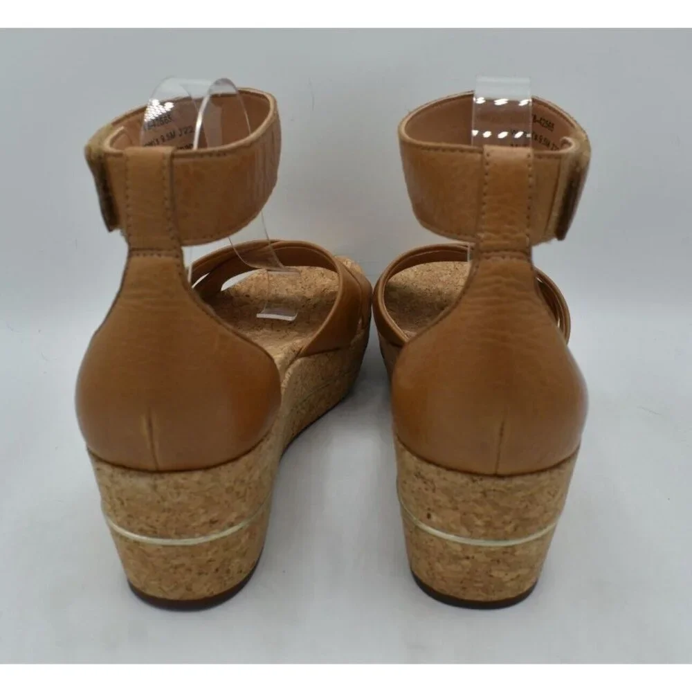 Johnston & Murphy Womens Size 9.5 Gigi Cross Band Tan Leather‎ Platform Sandals